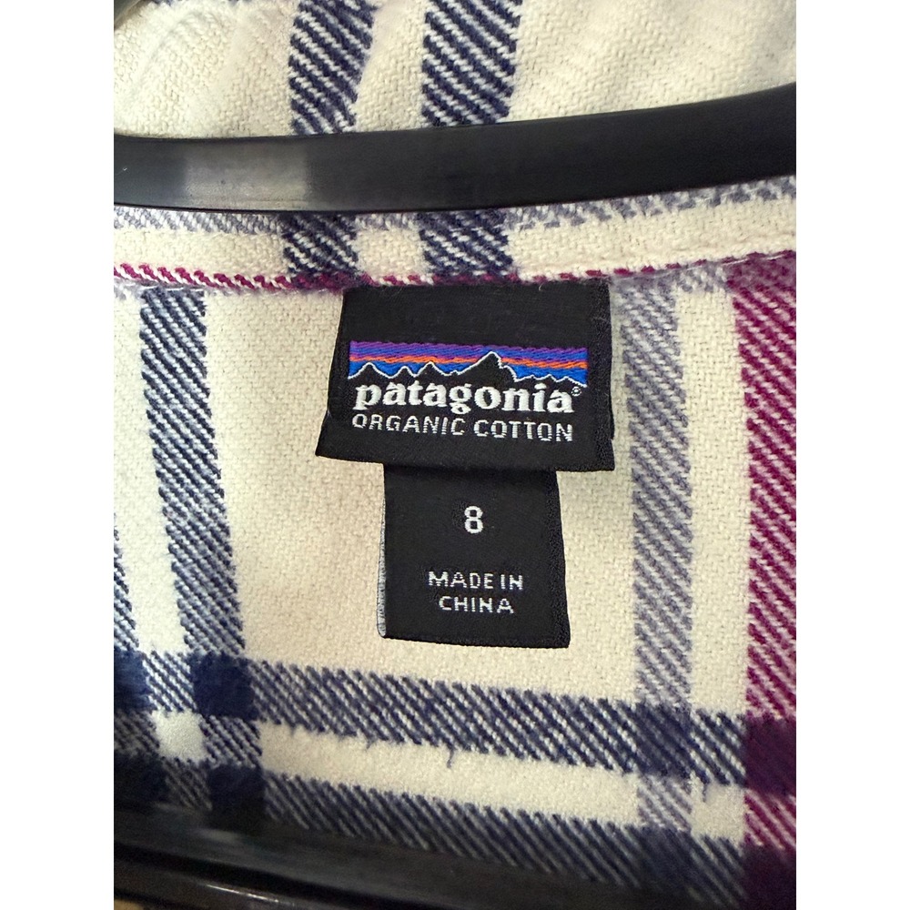 Patagonia Womens Organic Cotton Plaid Button Down Cream Navy Burgundy Size 8 - Picture 2 of 8